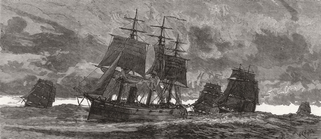 SHIPS. Carysfort; Tourmaline; Inconstant; Bacchante 1881 old antique print